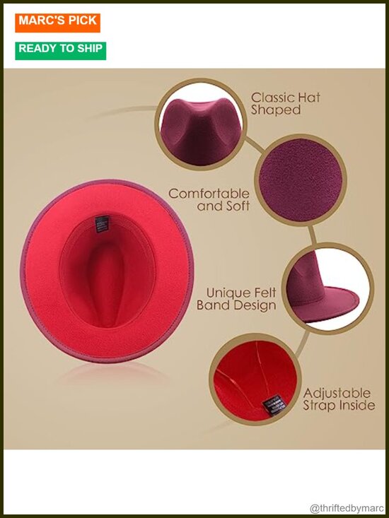4 Pack Wide Brim Felt Fedora Hats Two Tone Adjustable Panama Hat